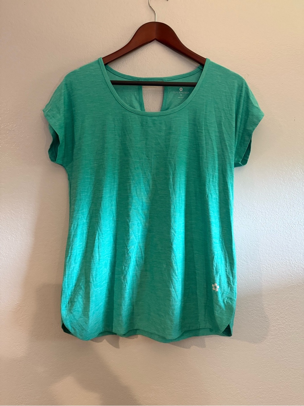 Tuff Athletics Teal Short Sleeve Scoop Neck Tee with Back Slit
